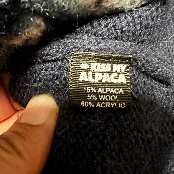 The Alpaca Connection Alpaca Hooded Sweater Womens Small Made in Peru Blue Aztec - Picture 6 of 6